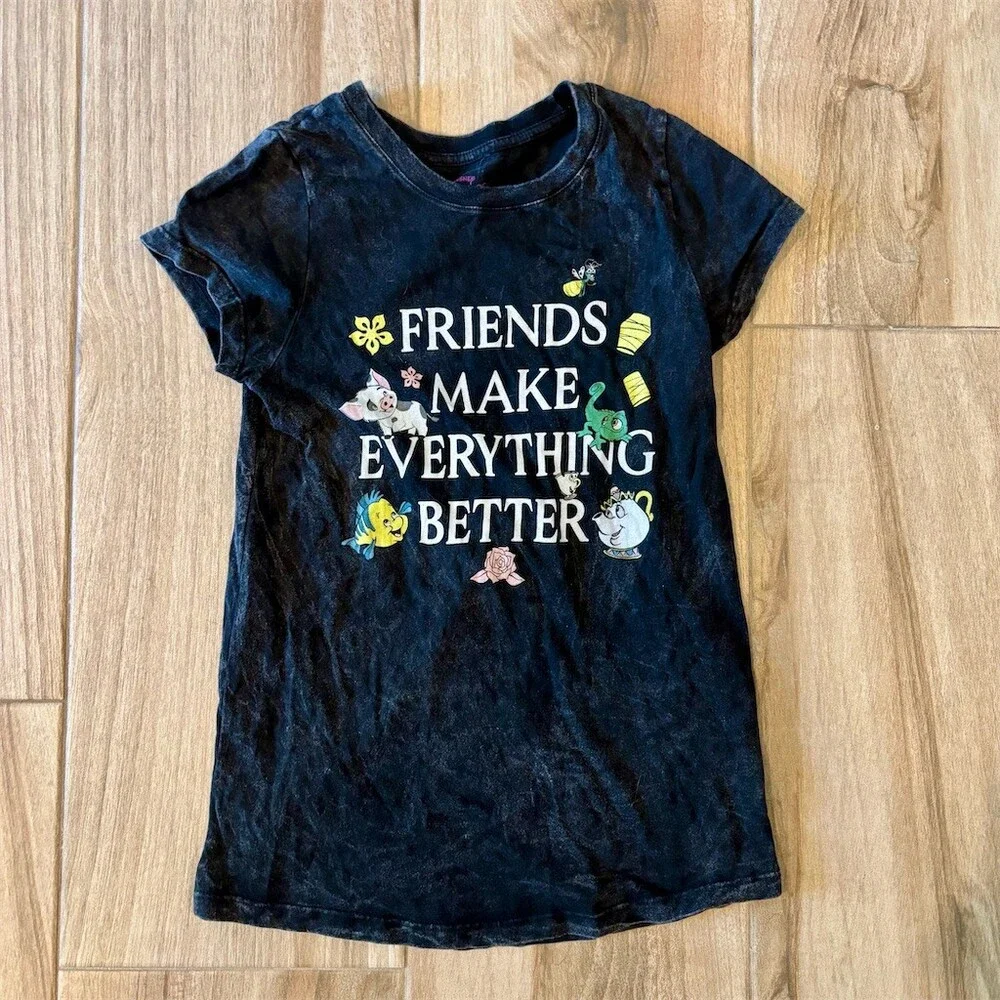 Disney Princess Graphic T-Shirt Girls Size L Black Friends Make